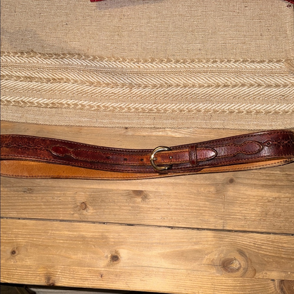 VTG Western Tooled Leather Belt Embossed Brown 43” 36 38